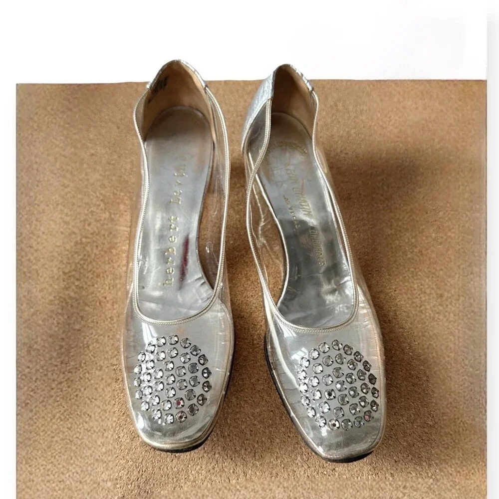 Vintage 60s Herbert Levine Clear Vinyl Lucite Heels Rhinestone Pumps Beth Levine